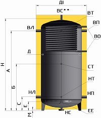 Схема теплового акумулятора з функцією гарячого водопостачання