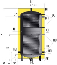 Схема теплового акумулятора для сонячного колектора з функцією ГВП